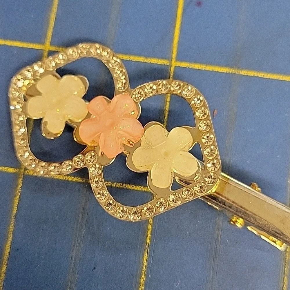 Rhinestone Butterfly Flower Triangle Silver Tone Hair Clips Set of 3